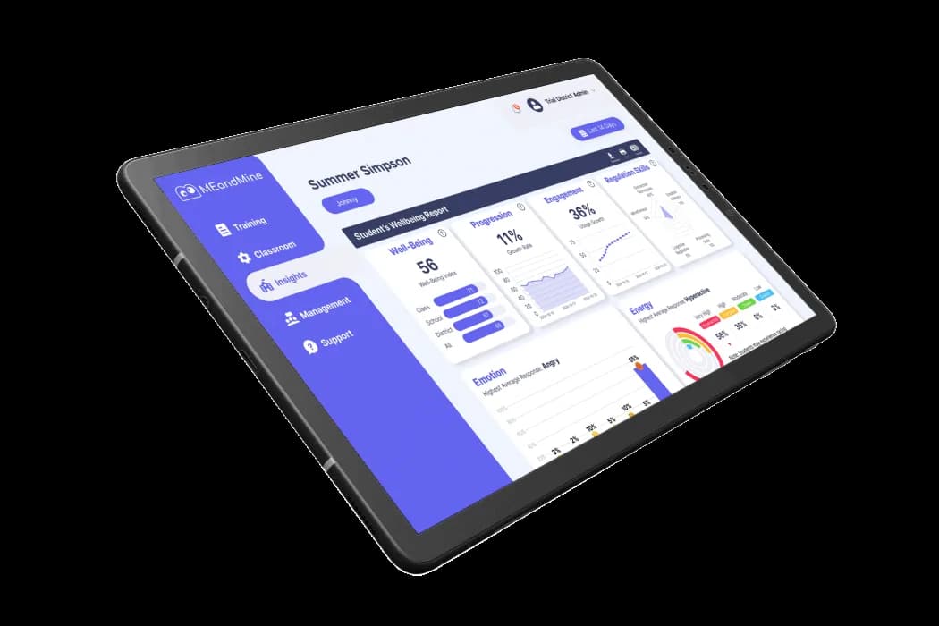 A student's well-being report on a tablet